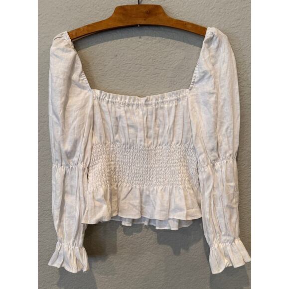 Reformation Tops - REFORMATION Square Neck Linen Smocked Blouse Size Small